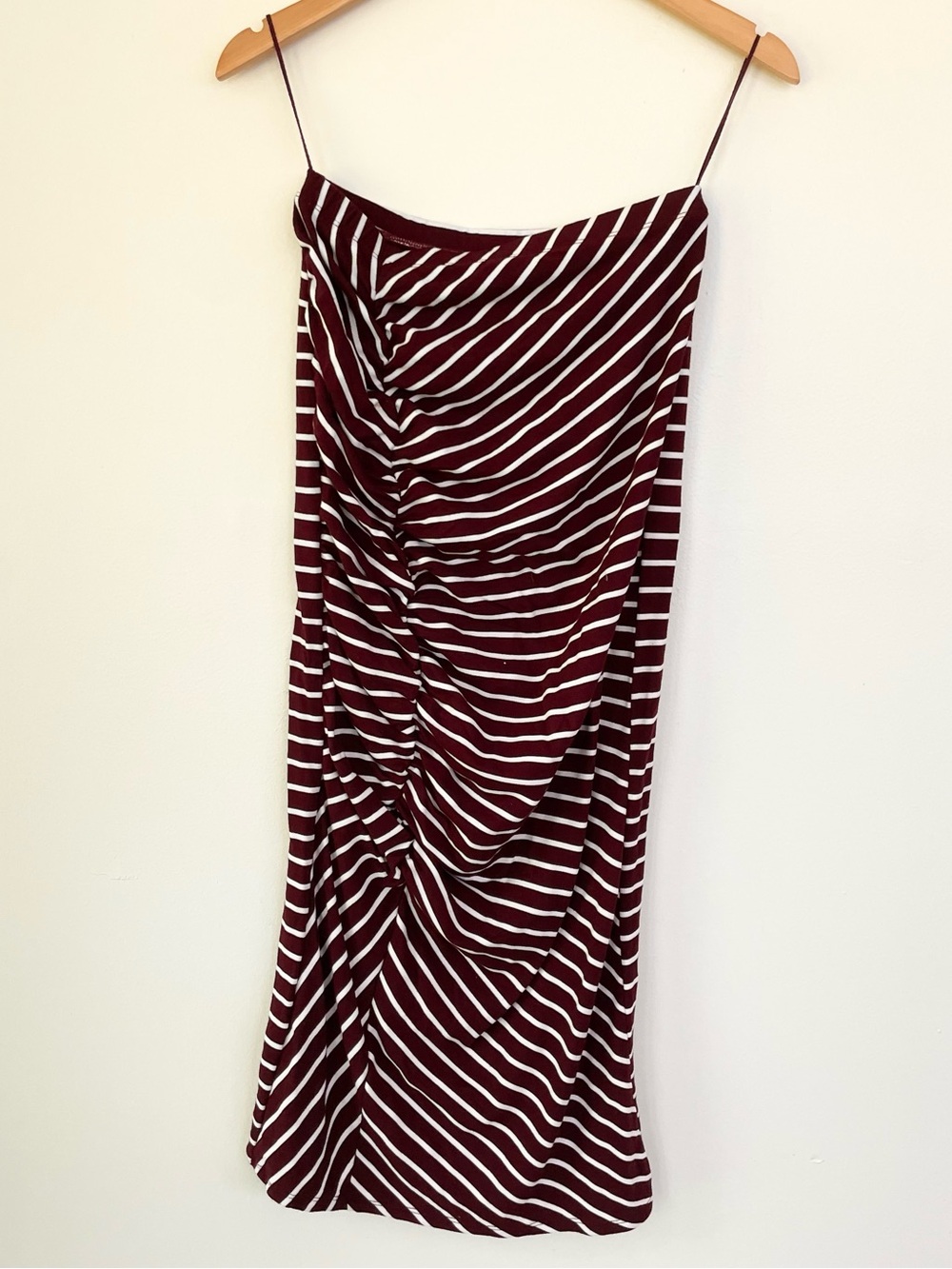 Free People Side Ruched Maxi Skirt Burgundy Red White Stripe S Small Pull On